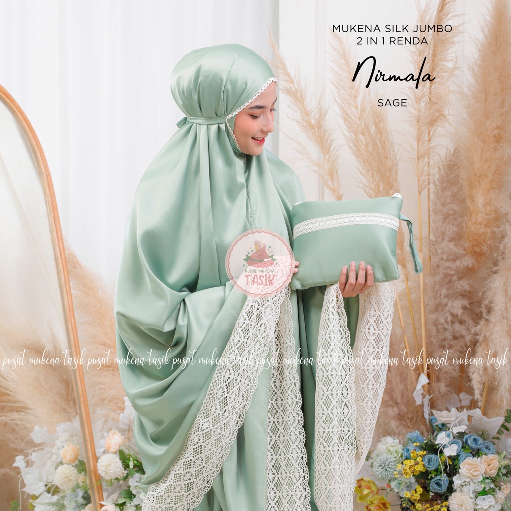 PUSAT MUKENA TASIK - MUKENA DEWASA JUMBO SILK 2 IN 1 RENDA NIRMALA