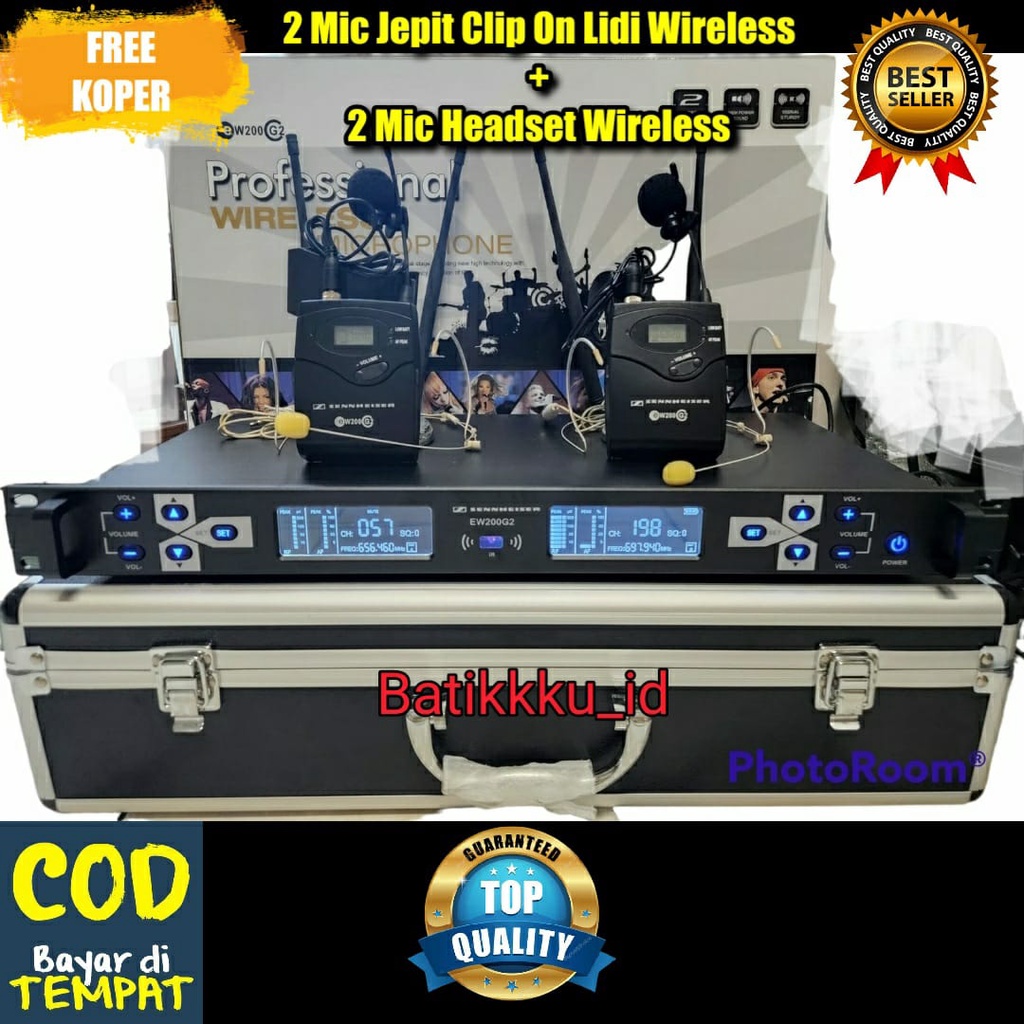 Mic Wireless SENNHEISER EW200G2 EW 200 G2 2 MIC CLIP ON JEPIT + 2 MIC HEADSET FREE KOPER