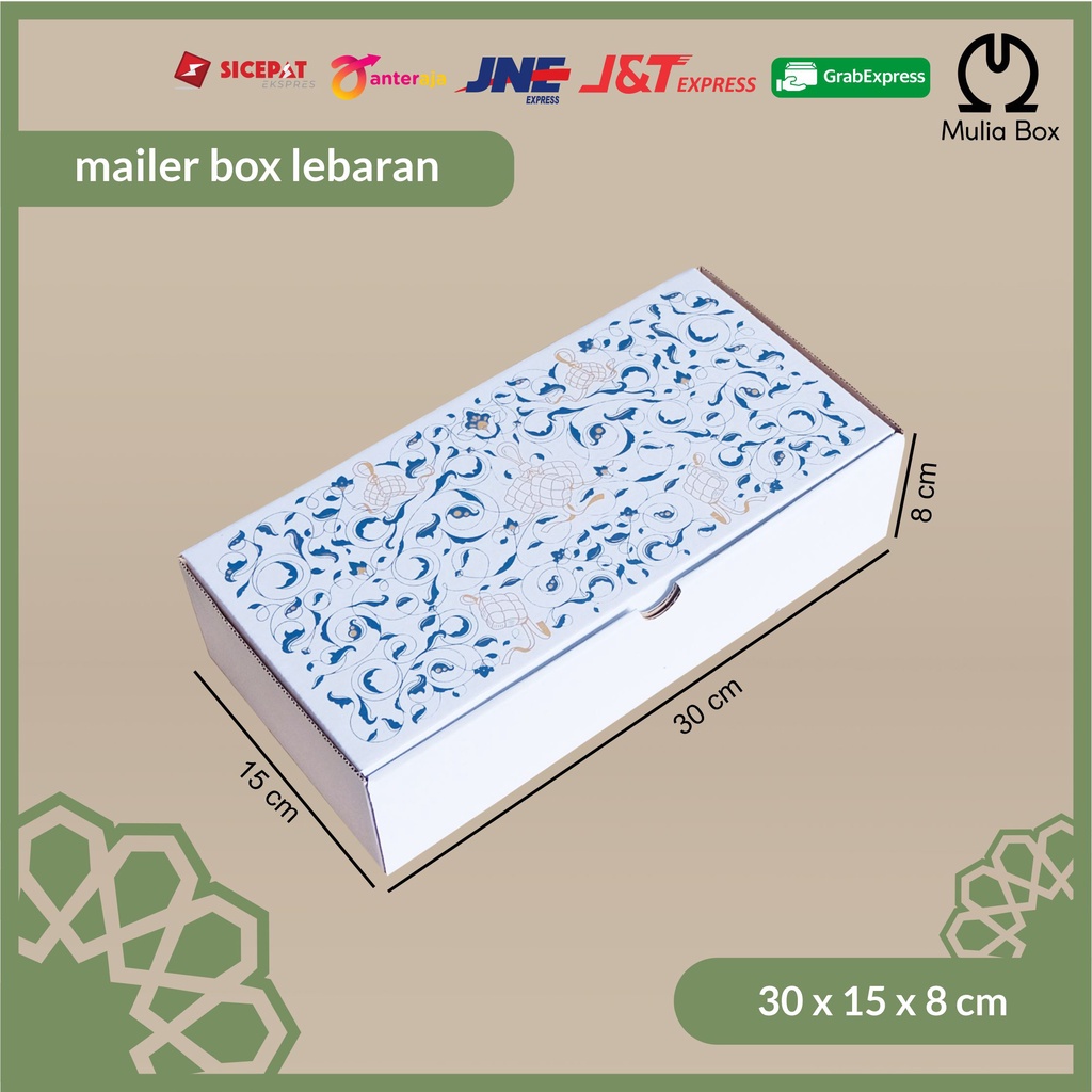 

Kardus Lebaran Idul Fitri Mailer Box 30 x 15 x 7,5 cm Turkiye (ISI 5PCS) / Dus Parcel Hampers Toples Kue Kering Kado Bingkisan Corrugated Box