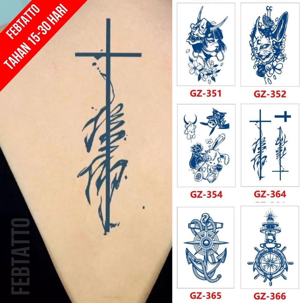 Tato Temporer Ukuran 18cm x 11cm Motif GZ 364 Salib Tato Lengan Tato Dada Tato Tangan Tato Kaki Tato