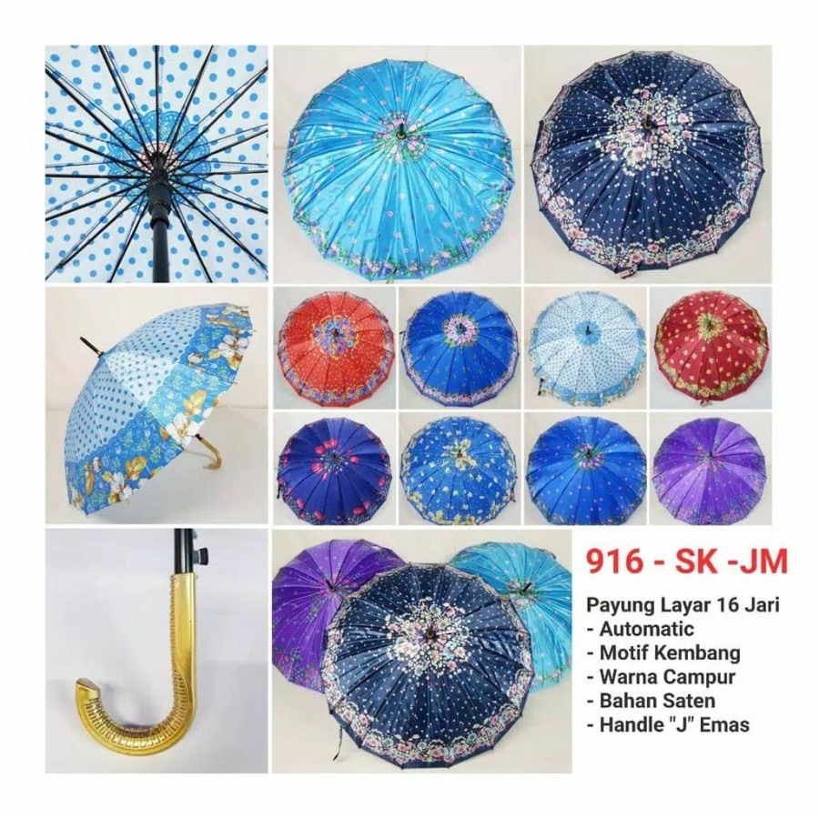 NAGAKO Payung satin standard 16 Jari cap  Bahan Saten (Mengkilap dan Tebal)Motif Kembangjari jari 16