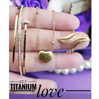 Set Perhiasan Titanium Wanita Dewasa Terbaru Gold Kalung Love Jedar 1603a5