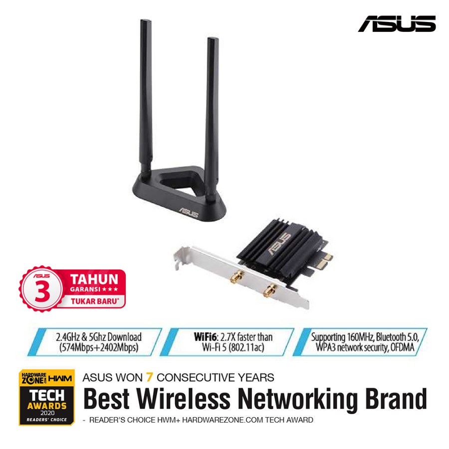 ASUS PCE-AX58BT Dual Band AX3000 PCI-E WiFi 6 Adapter with 2 Antenna