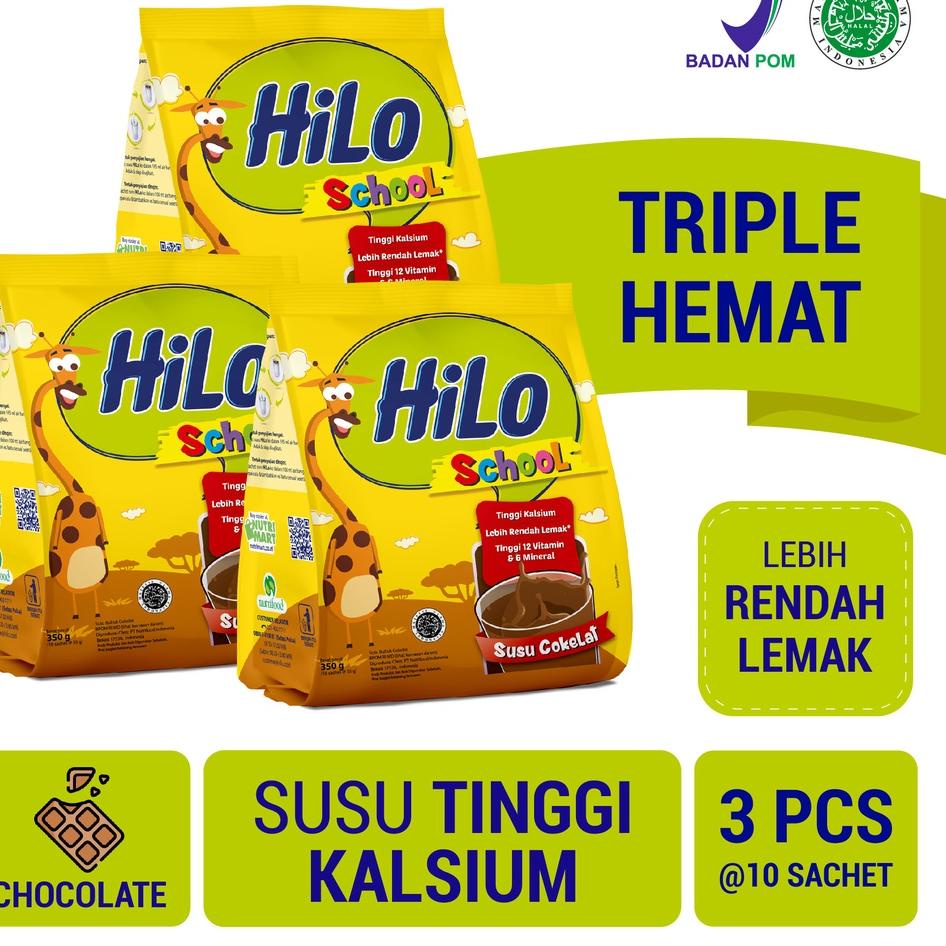 

✫ Triple Pack - HiLo School Gusset Coklat 10 Sachet - Susu Tinggi Kalsium Lebih Rendah Lemak ♬