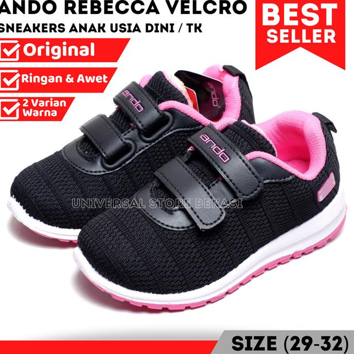 Sepatu Sekolah Ando Rebecca Hitam Pink kets Sepatu Anak Perempuan