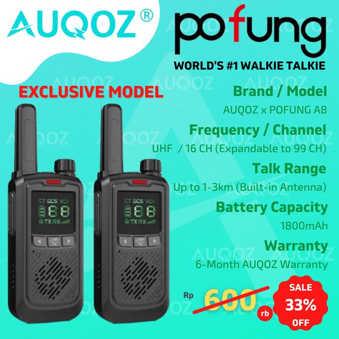 AUQOZ x Pofung A8 Walkie Talkie 2 Pcs / Radio HT 888s Pro Max 99CH