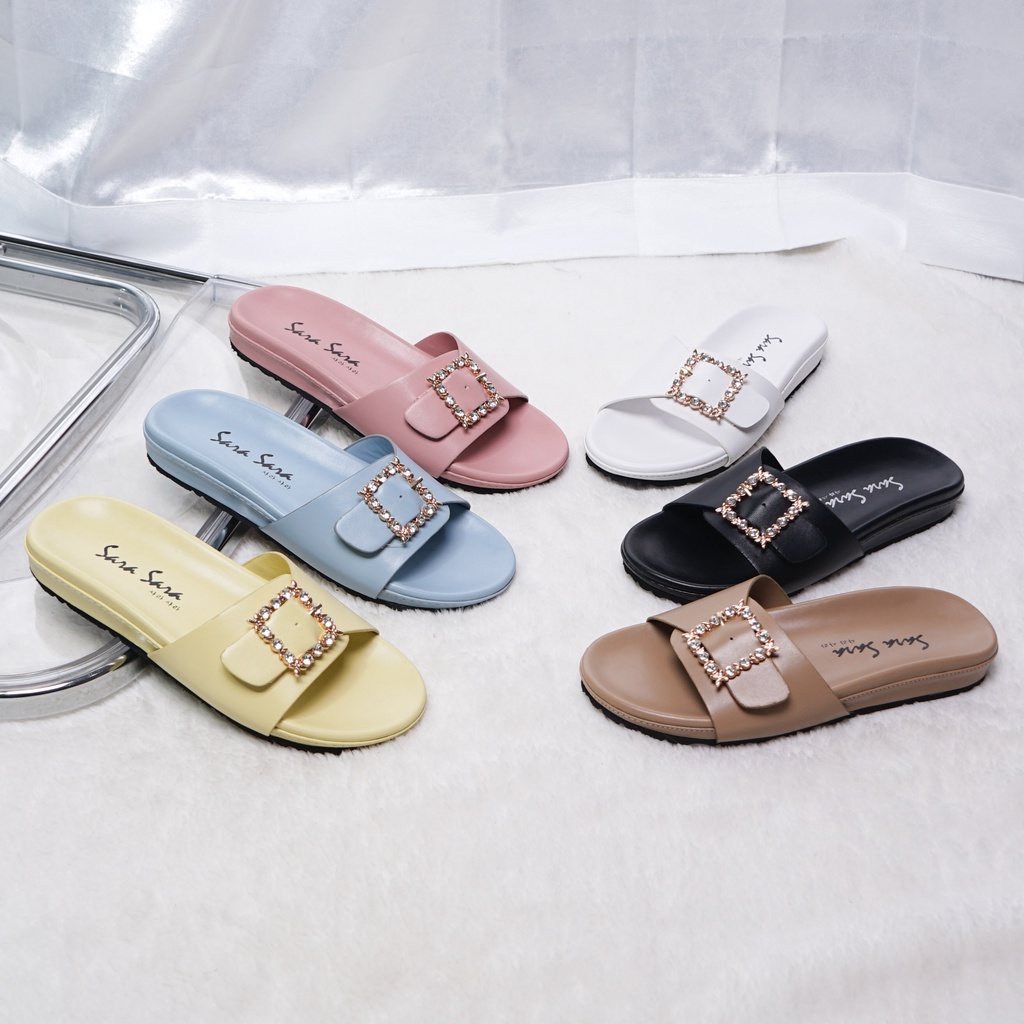 Sara Sara DESSY Sandal Selop Casual Wanita Buckle Diamond Nyaman Empuk