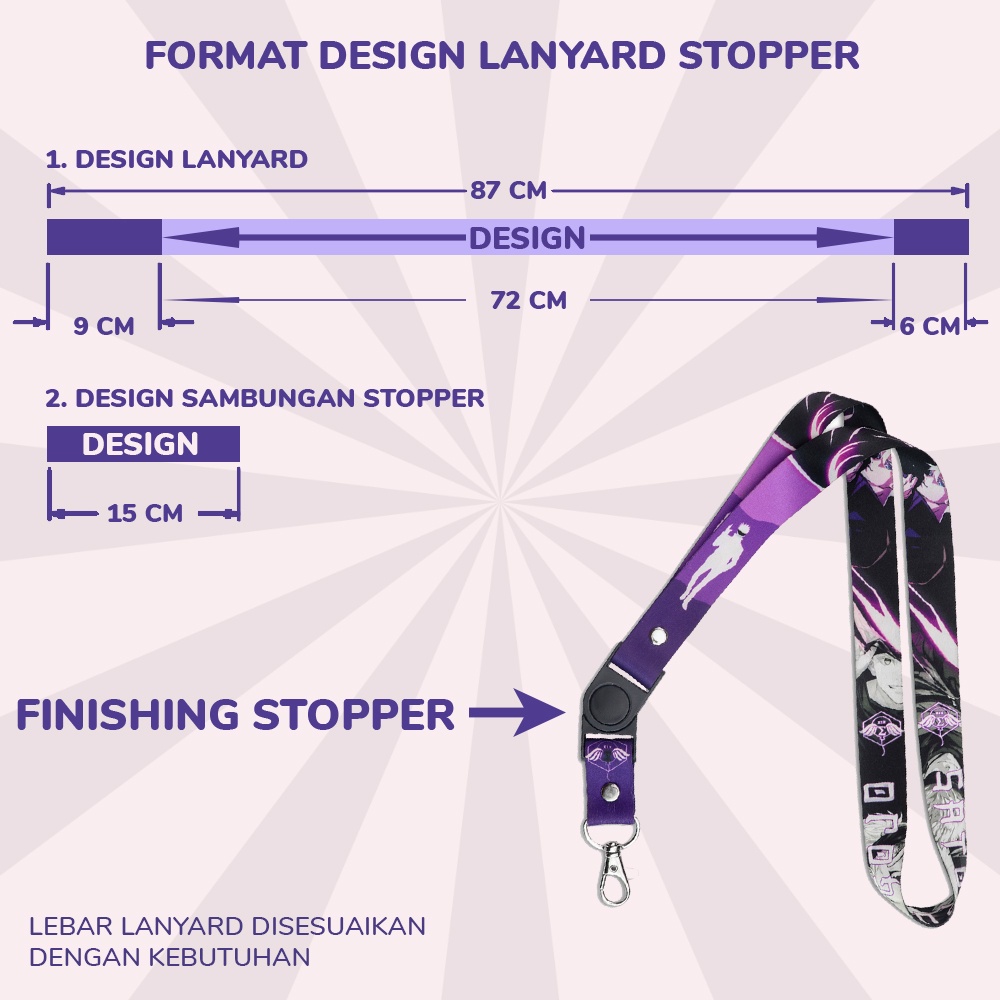 [CUSTOM SATUAN] Custom Lanyard id card printing full 2 sisi ukuran 2 cm dan 1,5 cm satuan murah