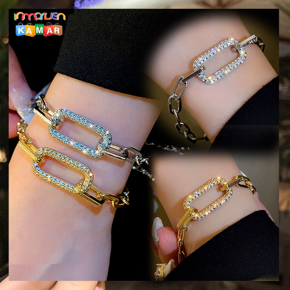 Inmorven⚡Gelang titanium lapis emas bola kristal berlian Perhiasan  perhiasan wanita