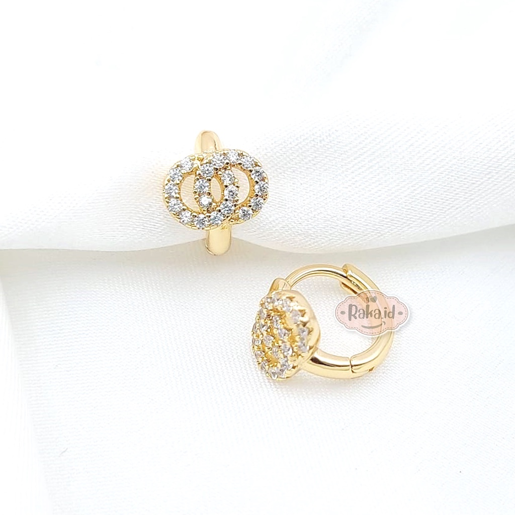 Anting Korean Style Anting Clip Bulat Motif Lingkar Double 1255