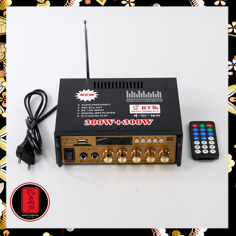 KYYSLB Audio Bluetooth Amplifier HiFi 300Wx2 Remote Control - BT-198E - Black