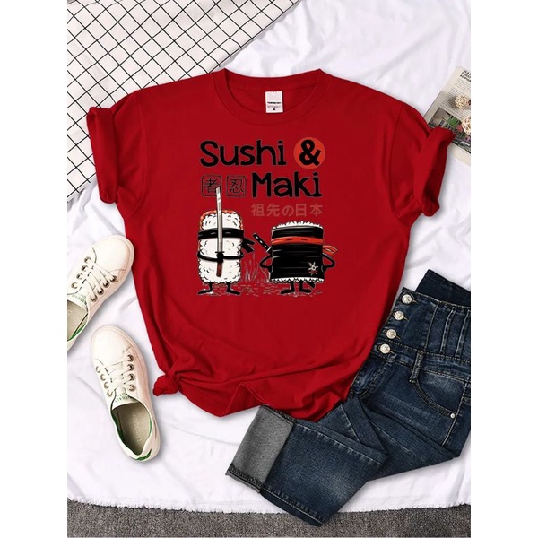 Kaos Sushi Maki Anime Jepang Wanita Oversize Lengan Pendek Kekinian Baju Kaos Sushi Oversize Distro Jumbo Japan Tshirt Sushi Lucu Oversize Kekinian Aesthetic Anime Jepang Waifu Unisex Kaos Wanita Import Premium Jumbo XXXL Lengan Pendek Gambar Sushi Anime