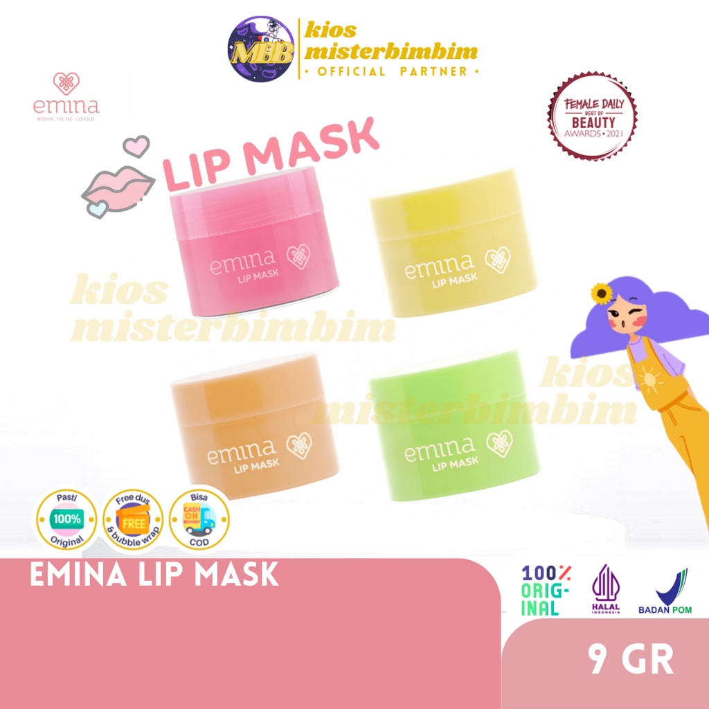 Emina Lip Mask Original Vanilla Pretzel Orange Squash Milky Matcha 9GR / Lip Care Perawatan Pelembab Bibir