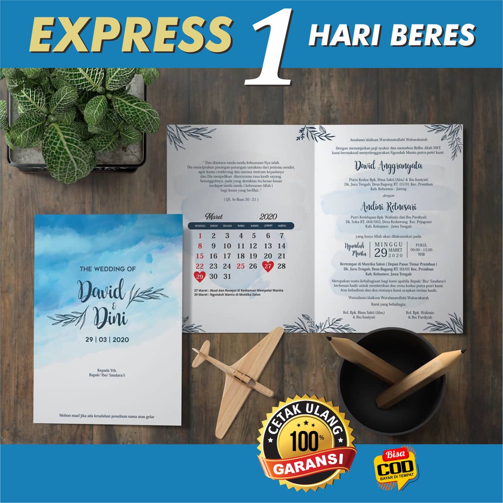 [RCU019] Surat Kartu Tempa Undangan Nikah Pernikahan / Kitanan Gaya Watercolour Unik Murah Termurah