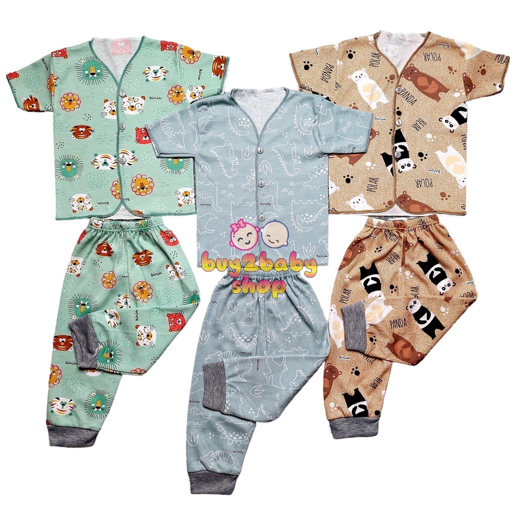 Baju bayi setelan piyama bayi full print motif Airin/Minoru usia 0-3 bulan isi 3 setelan