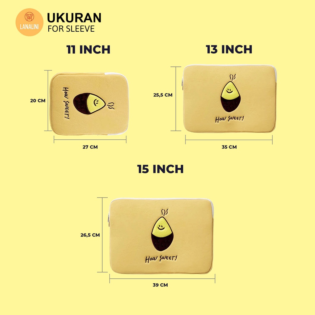 Sleeve Pouch Sarung Tas Bag Case Ipad Tab Tablet Macbook Air Pro Laptop Asus Acer Lenovo HP Huawei 11 12 13 14 15 inch Motif Gambar Seed Warna Khaki Lucu Cute Murah Korean Model