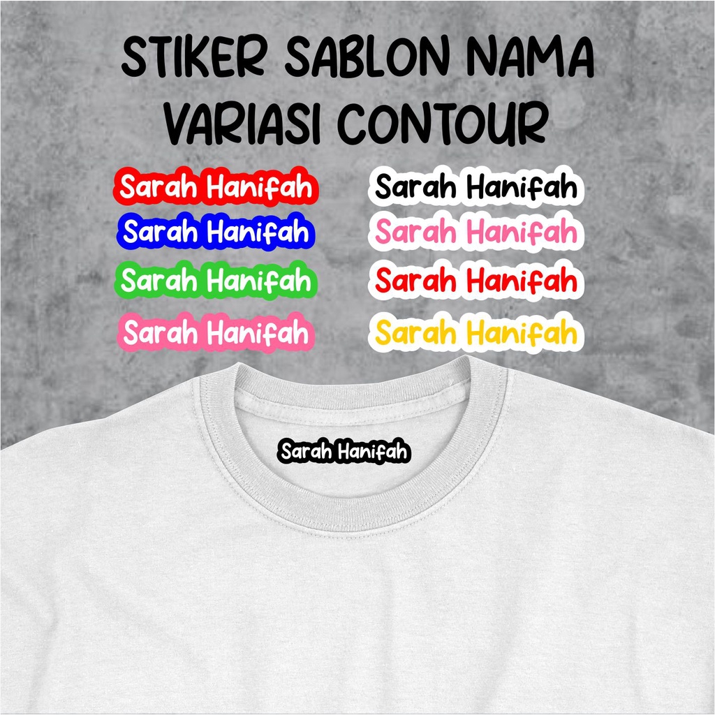 

Sticker Label Nama Kain Baju Kaos Sablon Setrika Sticker Iron Custom Tulisan (Per Pack isi 30 Pcs) ukuran 6x2 cm