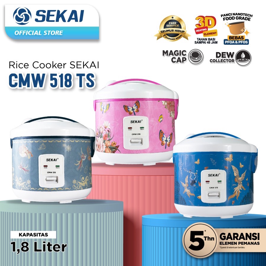 SEKAI Rice Cooker CMW 518 - White Flower / Penanak Nasi 1.8 Liter