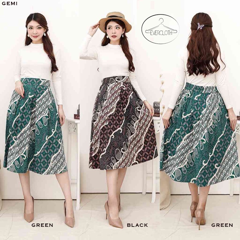 Evercloth Gemi Rok Batik Wanita Selutut Bawahan Batik Perempuan Rok