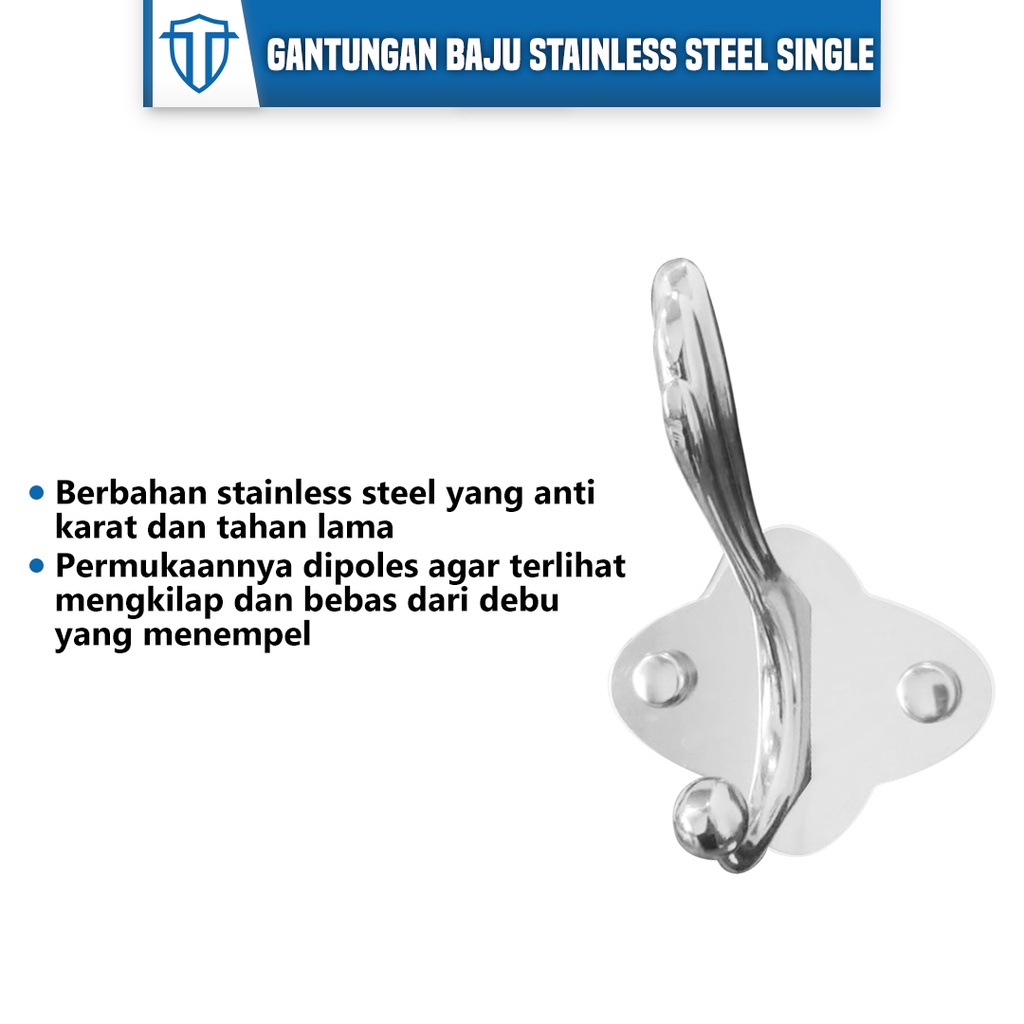 Gantungan Hook 2 Kait Stainless-Kapstok Baju Stenlis-Hanger Tembok-Kapstok Dapur-Gantungan Hook-Kapstok Baju Double