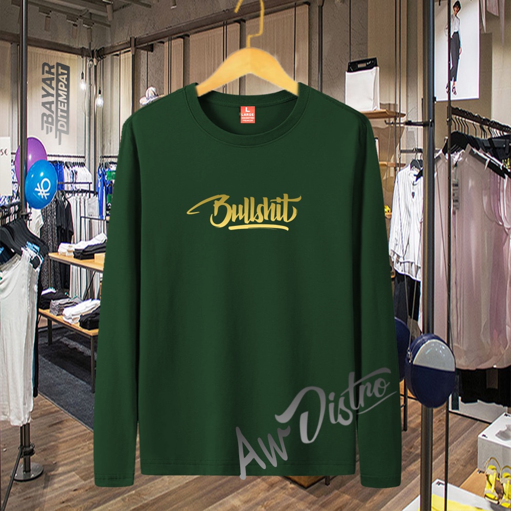 COD Baju Kaos Distro BULLSHIT Teks Gold Premium Quality Lengan Panjang Kaos Tulisan Kaos Kata-Kata Kaos Sablon Big Size