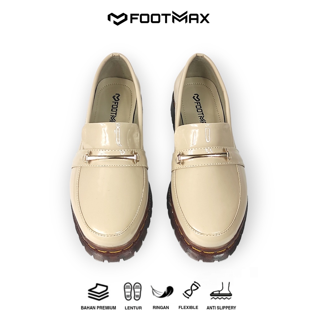 Sepatu Docmart Wanita Cream Kilap Sepatu Wanita Loafer Slip On Sepatu Kerja Wanita Casual Formal Termurah