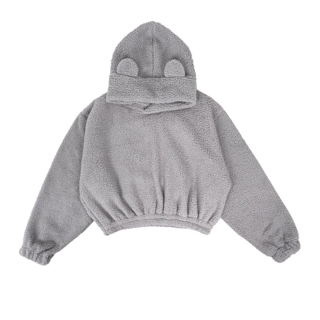 Sweater Hoodie Bulu Sherpa Sweater Crop Wanita Hodie Bulu Kelinci Sweater Hoodie Korean Stlyle