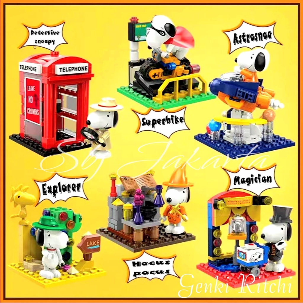 Mainan blok balok brick DIY brick BLIND BOX SNOOPY original dengan akrilik box