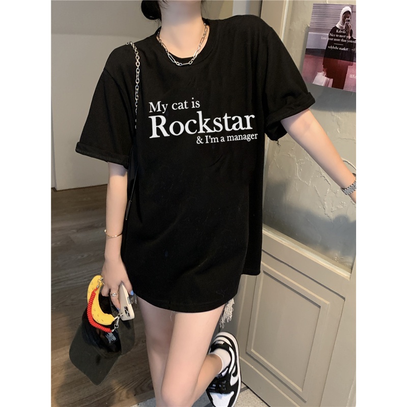 EUNII T-shirt Lengan Pendek Retro Putih English Korean Style/Kaos Atasan Wanita/Baju Kaus Oversize Wanita/Kaos Wanita