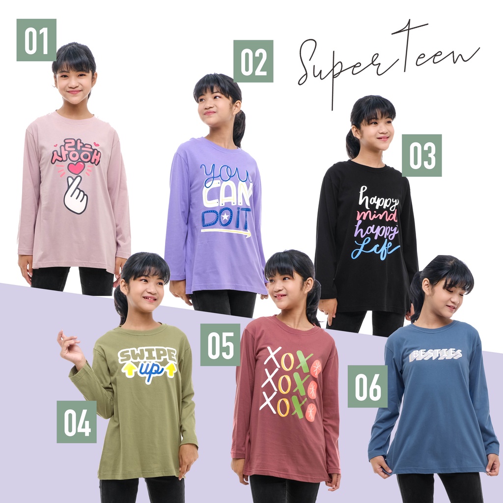 BAJU ANAK PEREMPUAN TANGGUNG REMAJA / KAOS ANAK PEREMPUAN TANGGUNG REMAJA / PAKAIAN ANAK CEWEK KAOS ANAK CEWEK LENGAN PANJANG KOREA BRAND SUPERTEEN 9 - 14 TAHUN