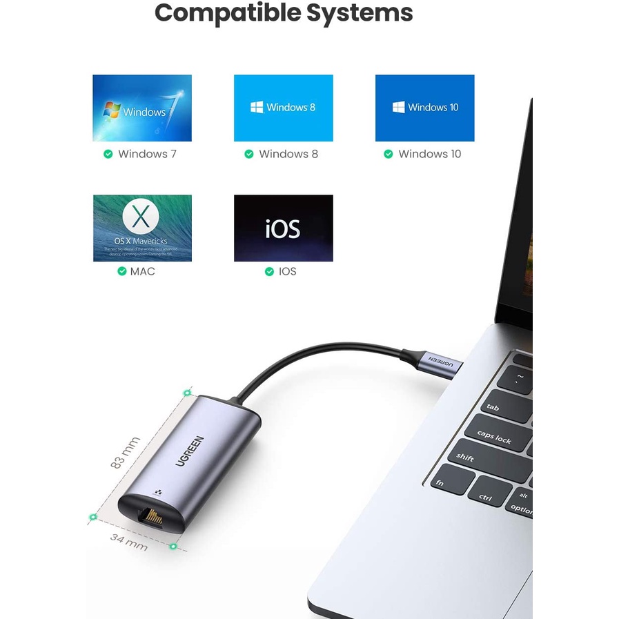 UGREEN Lan Adapter Gigabit USB Type C To RJ45 Fast Ethernet Network 1000Mbps 2500Mbps