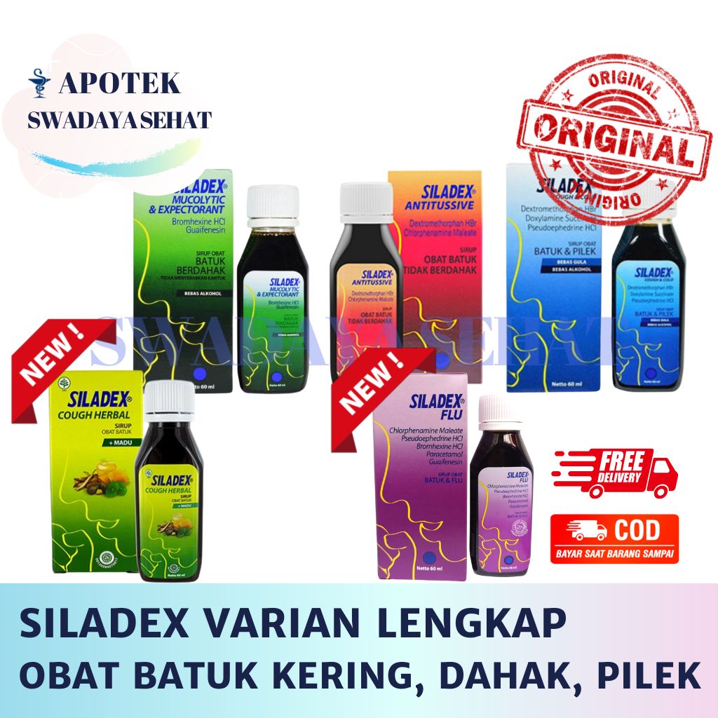 SILADEX Sirup 5 Varian Hijau Merah Biru Cough Herbal Ungu Flu 60ML 30ML- Obat Batuk Kering Berdahak Flu PIlek