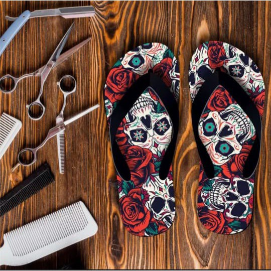 Sandal Jepit Pria Motif Skull Tengkorak | Sendal Distro Surfing Casual New Trendy