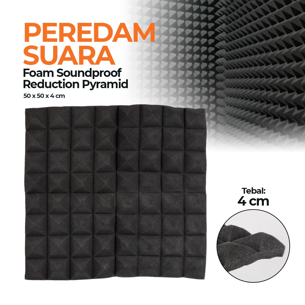 Peredam Suara Foam Soundproof Noise Reduction Pyramid 50x50x4CM - SFS3 - Black