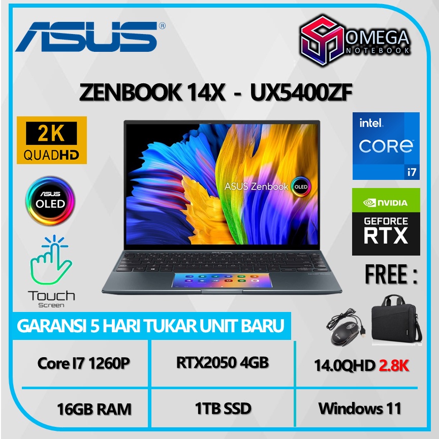 Asus Zenbook Oled 14X UX5400ZF RTX2050 4GB / I7 1260P 16GB 1TBSSD Windows 11 14.0QHD 2.8K OLED Touch