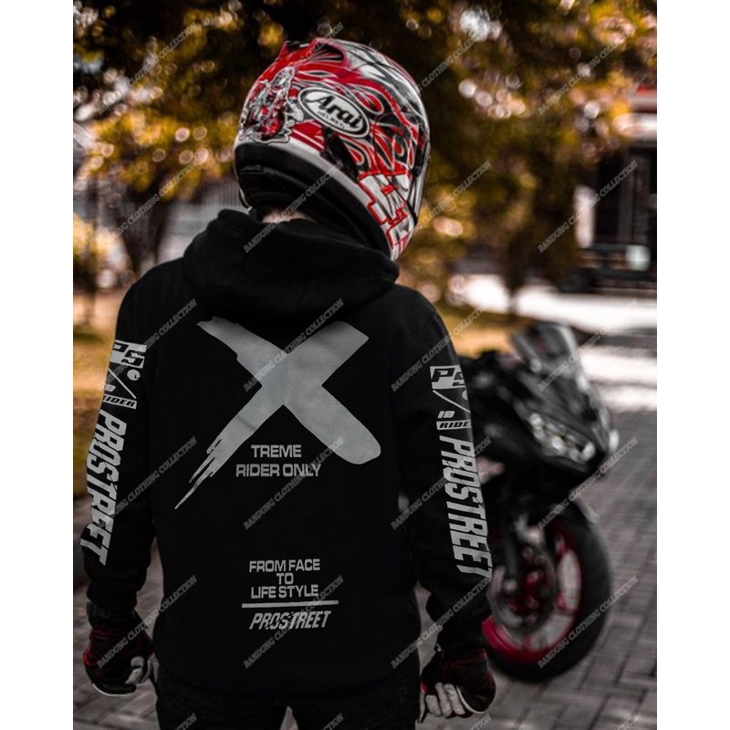 HOODIE SUNMORI  PRIA PROSTREET XTREME  PUTIH TERBARU BAHAN KATUN HOODIE PROSTREET PUTIH SIZE M L XL XXL