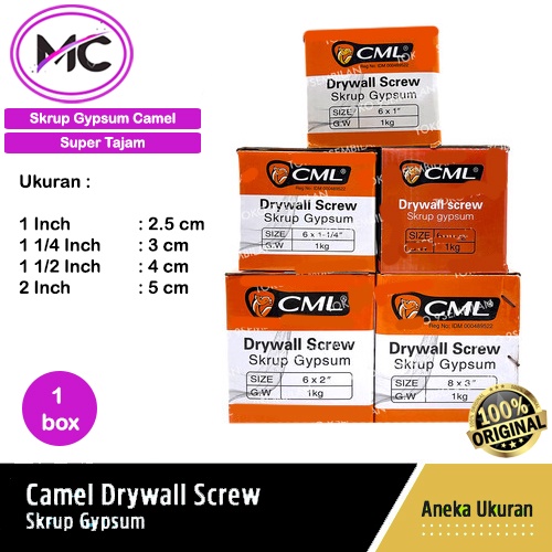 Skrup Gypsum 2cm 3cm 4cm 5cm Camel Original Perkotak Sekrup Baut Gipsum Plafon GRC Kayu