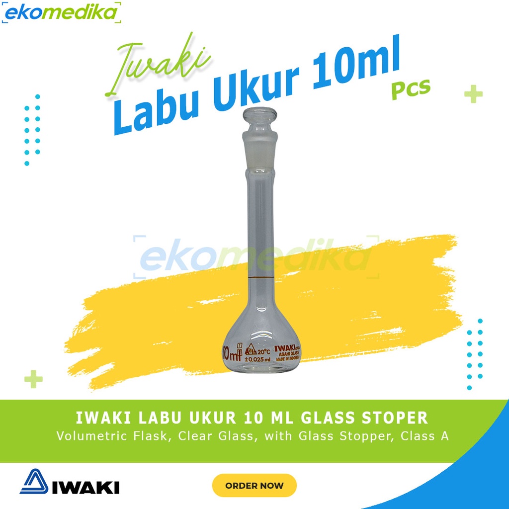 Labu Ukur 10ml IWAKI Glass Stopper - Volumetric Flask 10ml Plastic Stopper IWAKI