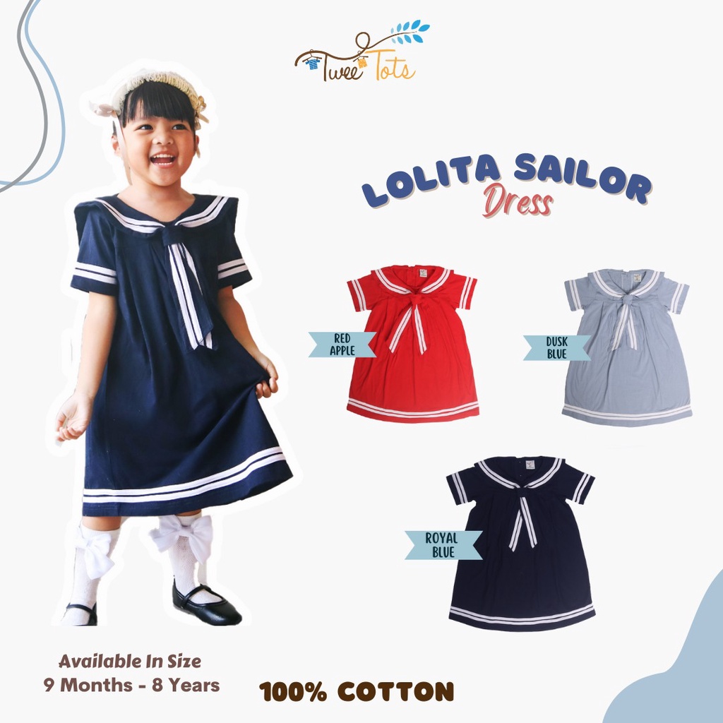 Tweetots Lolita Sailor Dress Anak Perempuan 0-8 Thn Katun