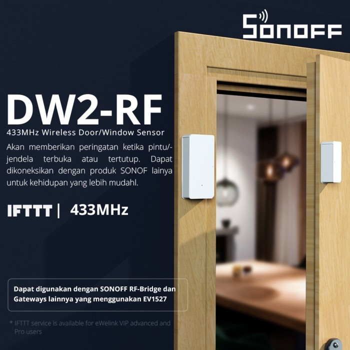 Sonoff DW2 - RF Door Window Wireless 433MHz Sensor Pintu Jendela Alarm Untuk Keamanan Rumah Otomatisasi