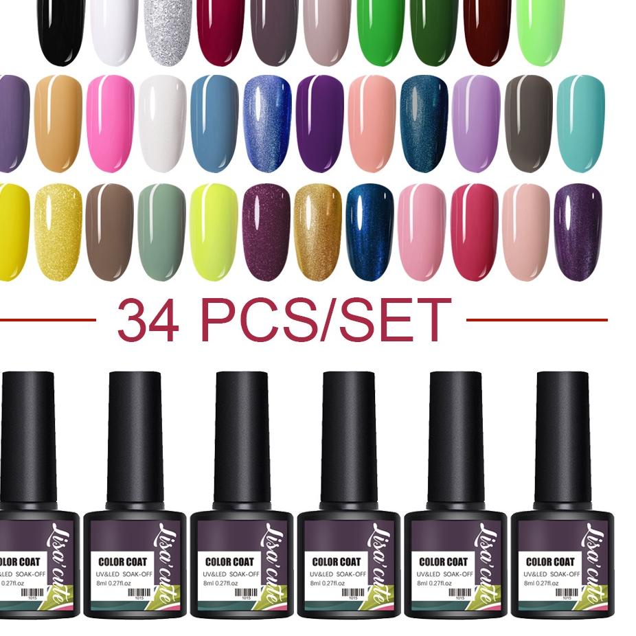 Spesial Promo Set Kutek Gel UV LED gel polish 34 COLOUR nail art Cat Kuku nail Polish