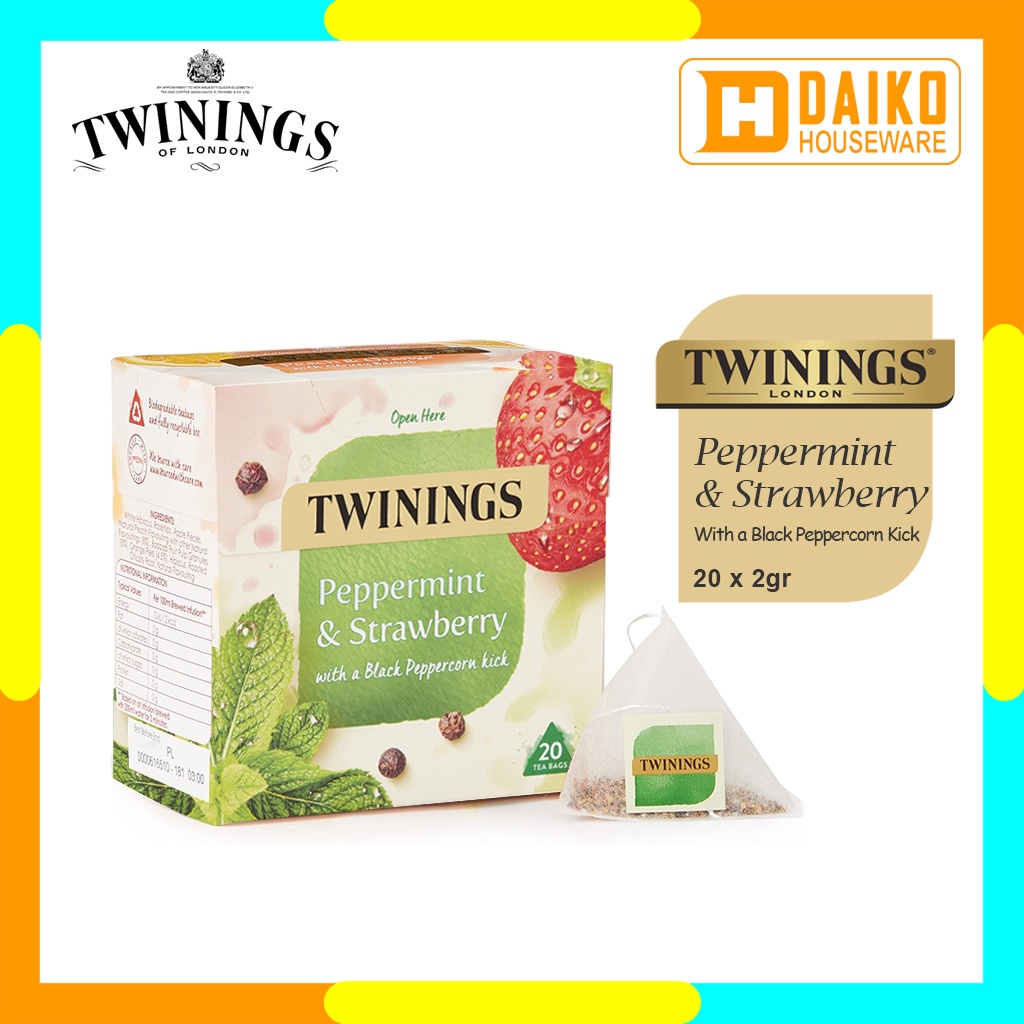 Teh Celup Twinings Peppermint &amp; Strawberry Tea Bags 20 x 2 gr Flavoured Infusion Tea Teh Rasa Peppermint dan Buah Strawberry