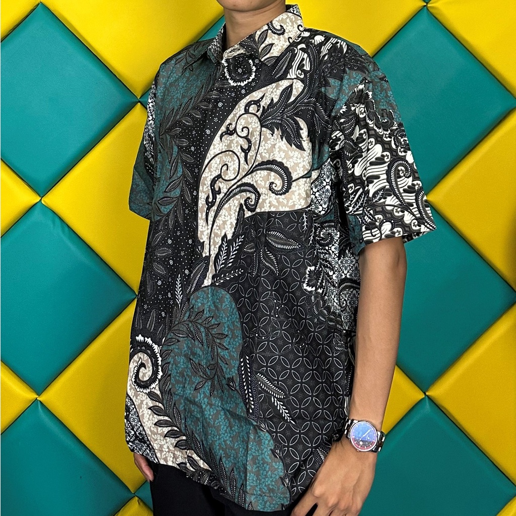 Batik Pria Lengan Pendek Premium BATIK AZMIL HRB026 motif KERATONAN Kode 002 size M L XL XXL