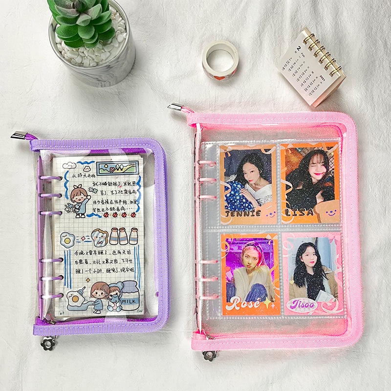 

SHINSDAY A5 A6 Binder Warna Zipper Glitter Transparan Aesthetic