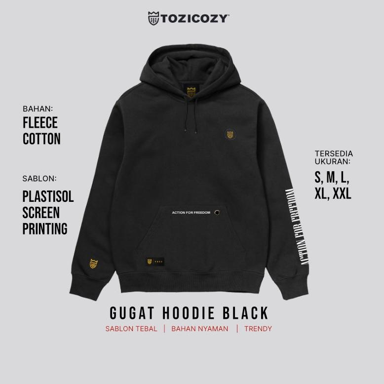 PALING DIMINATI Tozicozy Gugat Hoodie Pria Warna Hitam Bahan Fleece Sablon Plastisol Size S M L XL X