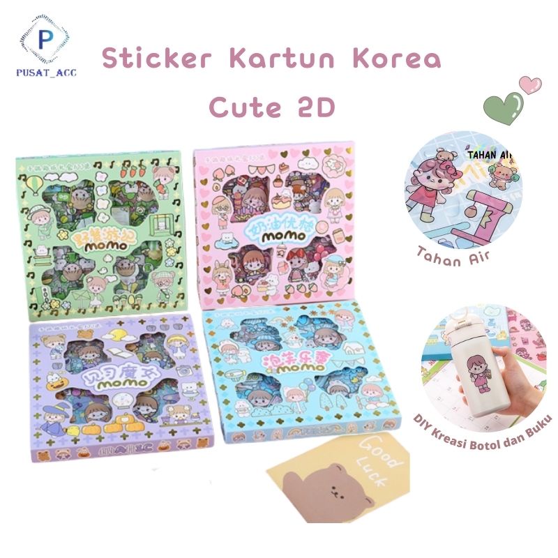 SCK2 - Sticker Momo 100 Lembar Box Sticker 2D Anti Air Motif Kartun Korea