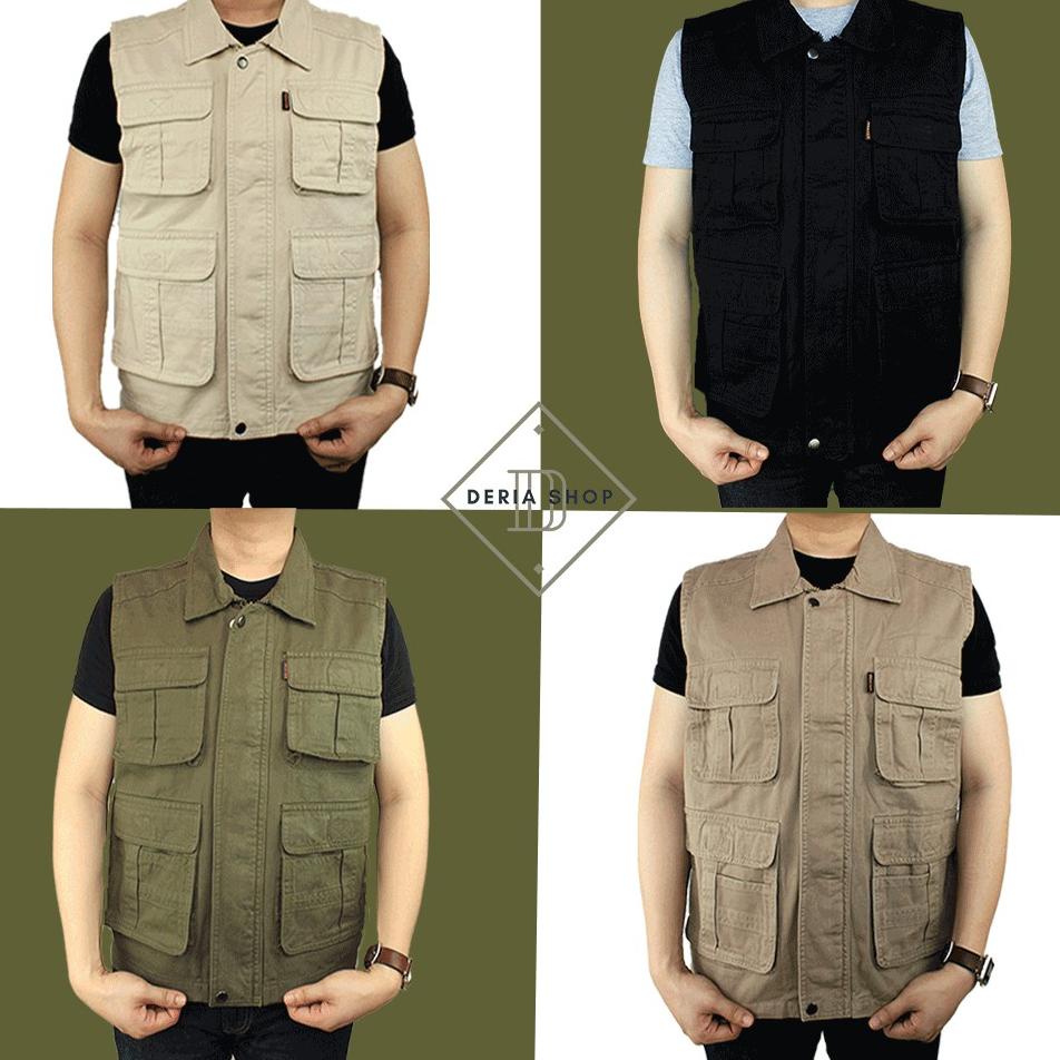 NEW STOCK Rompi Bahan Kanvas Katun Pria Kerah Daun Baju Vest Tactical Cowok Jaket Lapangan Outdoor C