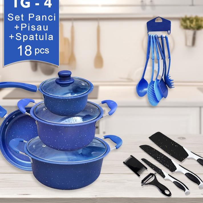 BIG SALE Panci 18 Pcs Set Cookware Free Spatula Plastik Panci Set Tutup Kaca