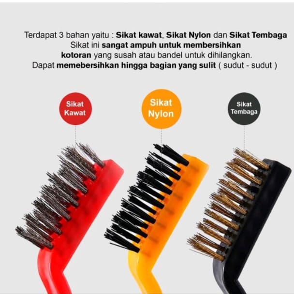 GP (3PCS) Sikat Kawat 3in1 Sikat Pembersih Noda 1 set Isi 3Pcs Wire Brusher