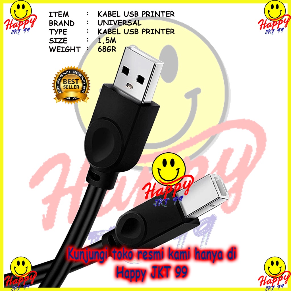 [ HAPPY JKT 99 ] KABEL USB PRINTER 1.5M HITAM KABEL PRINTER USB 1.5 METER